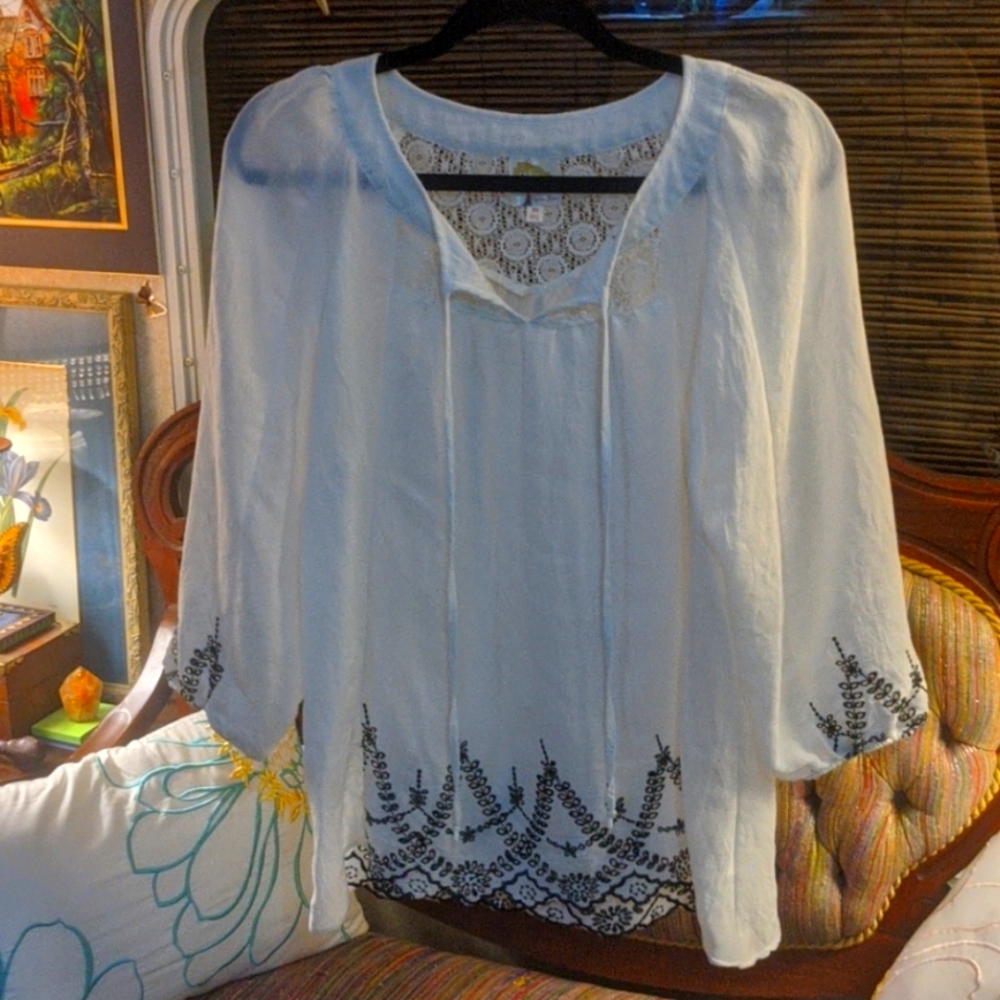 Anthropology Fig and Flower embroidered blouse.